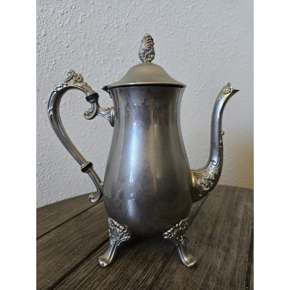 Vintage Silver Plated E P Brass Footed Coffee/Tea Pot W/Hinged Lid Victorian MCM